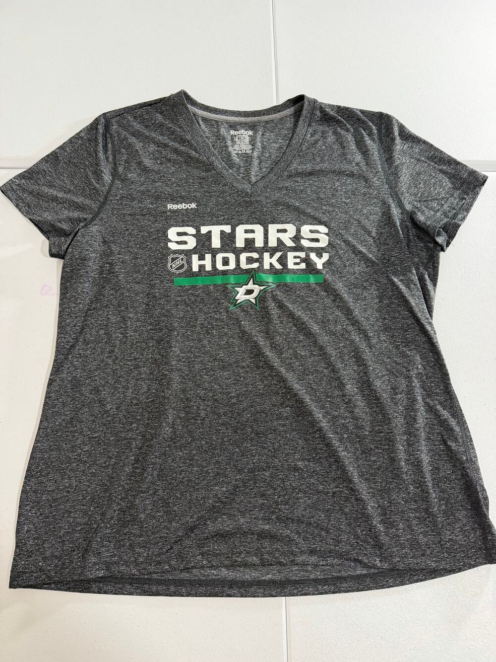Reebok Dallas Stars Womens 2XL V-Neck T-Shirt Gray NHL Hockey Playdry